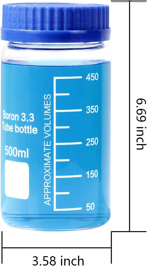 Lab Media Storage Reagent Wide Mouth Bottles Borosilicate Glass Graduated (Pack of 2, Blue, 500ml)