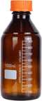 Lab Media Storage Amber Bottles, Brown Graduated Glass Container GL45 Screw Cap, Leakproof, Pack of 4, 1000ml