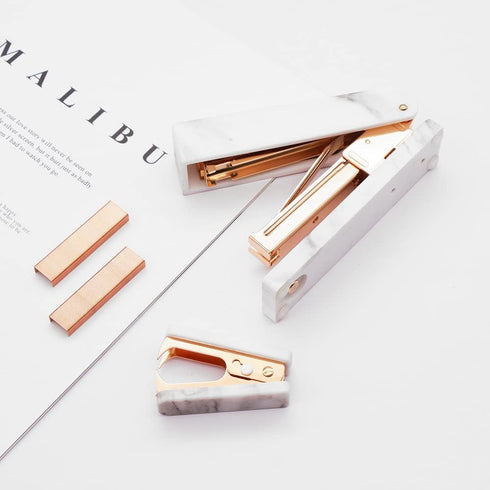 MEI YI TIAN Office Stapler Set, Marble Print & Gold, Manual Stapler & Staple Remover for Desktop Supplies