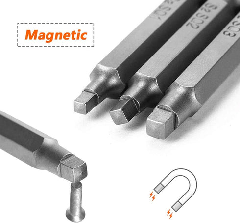 Mesee 9Pcs Square Head Screwdriver Bits, 1/4 Inch Hex Shank, S2 Steel Magnetic Set, 50mm Length