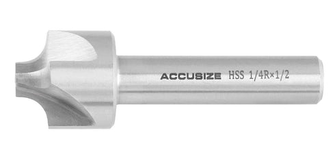 Accusize Industrial Tools HSS Corner Rounding End Mill - 1/4'' Radius, 1/2'' Shank, 1'' Diameter, 3-1/8'' OAL