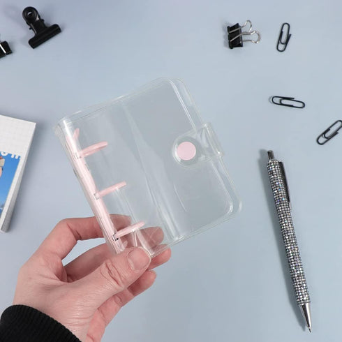 Super Mini Clear 3 Ring Binder Cover, Pink, Round Ring PVC Binders, Snap Closure