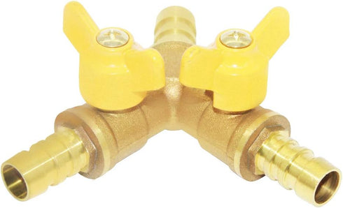 Beduan 3 Way Shut Off Ball Valve, 3/8" Hose Barb, Brass Y Shaped Valve with 2 Switches