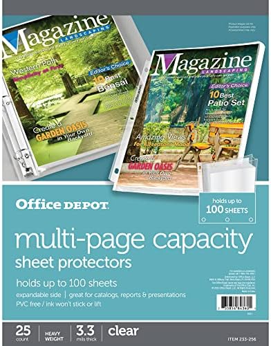 Office Depot Heavyweight Top-Loading Sheet Protectors, Clear, Expandable, Box of 25, 105007RMDUP