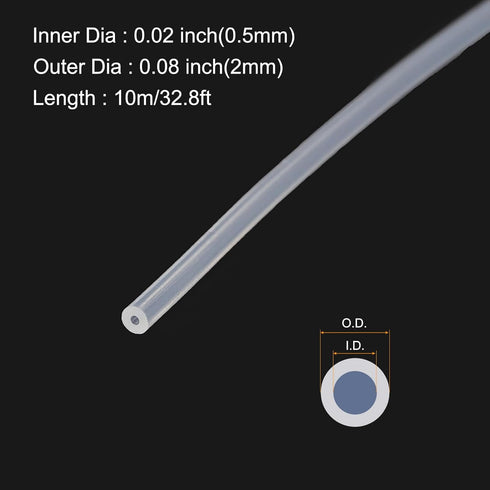 10m(33ft) 0.5mm(0.02") ID x 2mm(0.08") OD Silicone Tubing Clear Industrial Plastic Tubing Pure Silicone Hoses for Pump Siphoning Draining Irrigation Brewing
