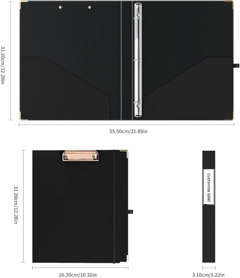 Ospelelf 3 Ring Binder 1/2 Inch, Cute Binder for Letter Size with 5 Tab Dividers, Black for School Supplies