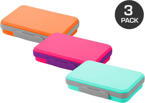 It's Academic Flexi Storage Box with Lid, Collapsible Pencil Case Design for Craft and School Supplies, 3-Pack