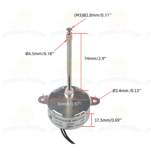 CHANCS Small Synchronous Motor TYC-40, 12V, 5RPM, 74mm Inner-Shaft Length for Christmas Santa Halloween Decoration, 2PCS