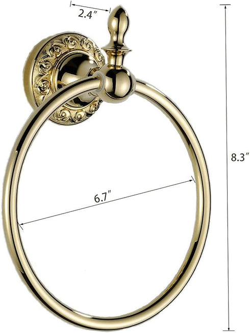 Leyden Polished Gold Towel Ring, Round Wall Mounted Bathroom Hand Towel Holder