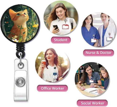 Generic Lovely cat Retractable ID Card Badge Holder with Alligator Clip, Name Nurse Decorative Badge Reel Clip on Card