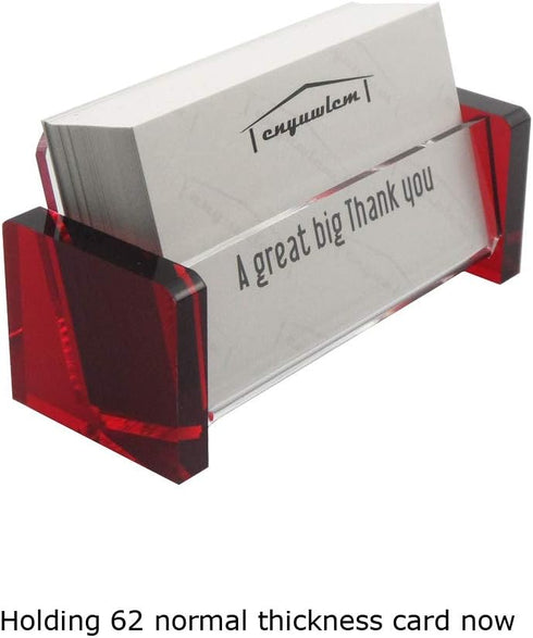 Enyuwlcm Acrylic Desktop Business Card Holder Display for Desk – Elegant Business Card Stand for Office, Red/Clear with