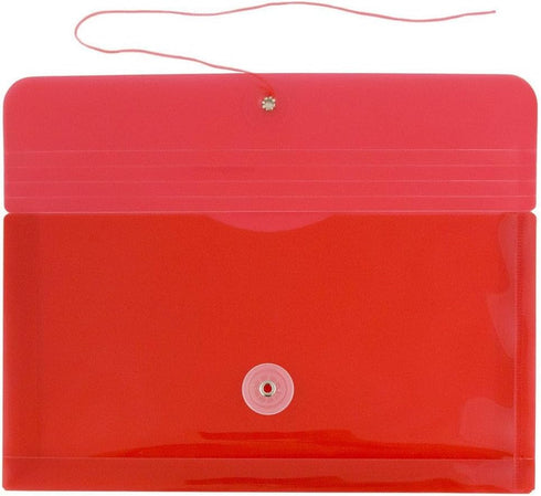 JAM PAPER Plastic Envelopes with Button & String Tie Closure - #10 Business Booklet - 5 1/4 x 10 - Red - 3/pack