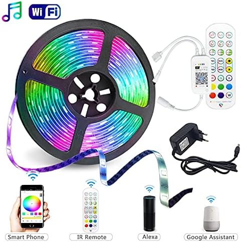 YI LIGHTING (16.4 Smart Wi-Fi RGB LED Strip Lights, Music Synced, Color Changing with Remote, App Control for Bedroom