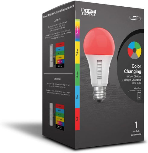 Feit Electric LED Color Changing Light Bulb - A19 with an E26 Medium Base Light Bulb - 60W Equivalent - 15 Year Life by Feit Electric