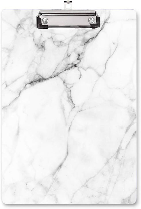 WAVEYU Cute Decorative Clipboard, Low Profile Paperboard Design for Students, Nurses, Office Supplies (White Marble)