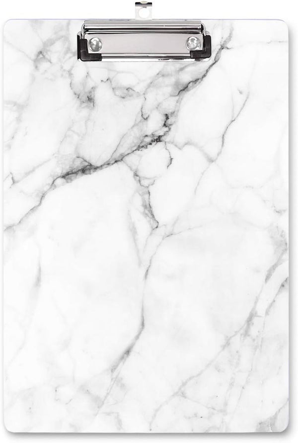 WAVEYU Cute Decorative Clipboard, Low Profile Paperboard Design for Students, Nurses, Office Supplies (White Marble)