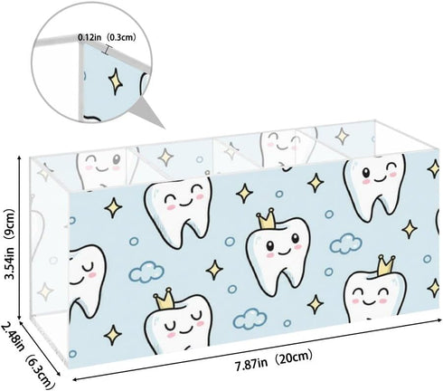 Ainavmxzs 4 Cute Cartoon Tooth Crown Acrylic Makeup Brush Holder With Compartments Hair Product Organizer Pen Holder