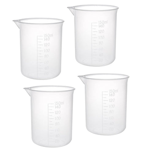 YOKIVE 4 Pcs Plastic Graduated Beaker, Clear White Liquid Measuring Cup for Lab, Kitchen, Daily Use