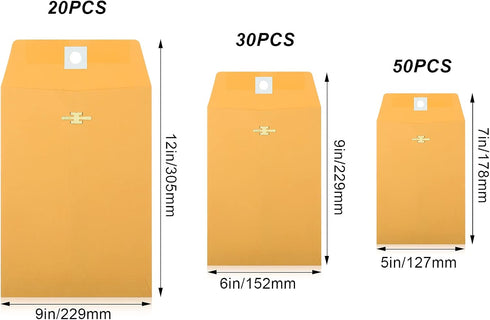Zonon 100 Pieces Clasp Envelopes, Kraft Paper Catalog Clasp Envelope with Clasp Closure for Filing, Storing, Mailing (3