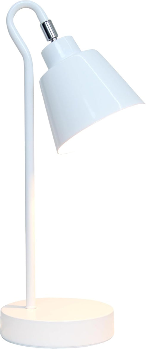 LD1079-WHT 16" Simple Designs Sleek Essentials Metal Looped Desk Task Lamp with Adjustable Shade, for Office, Desk