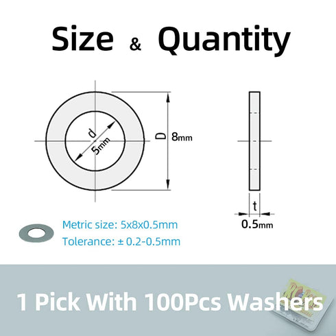 Model 1985 PTFE Coated Nylon Washers, 5x8x0.5mm (Set of 100Pcs) for Traxxas RC Vehicles with Ball Bearing Spacers