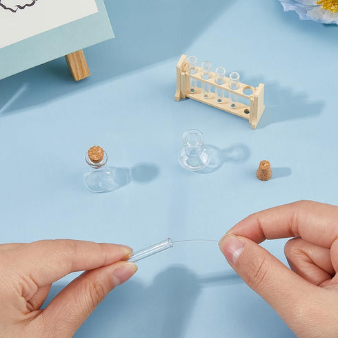 Dollhouse Mini Glass Test Tube, Miniature Glass Tube with Tiny Wood Rack for Science Sets