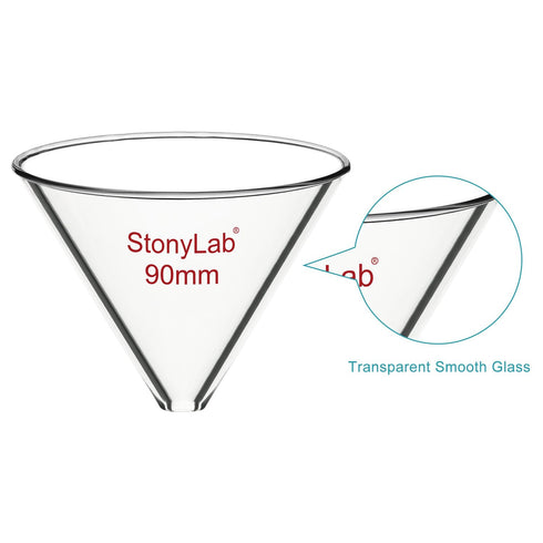 stonylab Glass Funnel, Thickened Borosilicate Glass, Stemless Funnel, 90 mm Inner Diameter for Lab Use