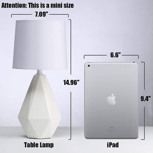 SOTTAE Modern Small Ceramic Table Lamp, White Irregular Geometric Bedside Table lamp for Bedroom,Nightstand Lamps
