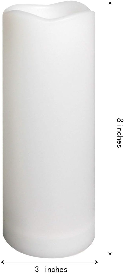 2 Pack Outdoor Waterproof Flameless LED Pillar Candles, 3"x8" Battery Operated Plastic Decorative Electric Candle