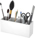 NIUBEE Acrylic Pen Holder 4 Compartments, White Pencil Organizer Cup for Countertop Desk Storage