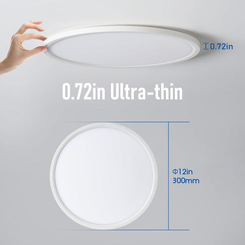 12 Inch Dimmable 24W 2640LM 3000K/4000K/5000K, 240W Slim LED Flush Mount Ceiling Light Fixtures, House Upgrade Led