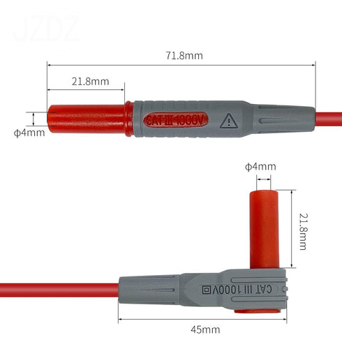 2pcs Right-Angle Banana Plug to Straight Security Banana Plug Test Lead Cable Line, Fully Insulated 4mm Banana Plug for MultiMeter, Safety Electrical Test Jumper Wire 100cm/3.3ft J.70041