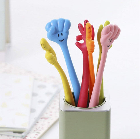 Bendable Cartoon Gesture Ballpoint Pen, 0.7mm Black Ink, 6 Pcs/Set, Cute Bending Hand Gesture Design