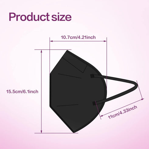 KN95 Disposable Face Mask 25 Pack 5-Ply Breathable Safety Masks Against PM2.5, Disposable Respirator Protection Mask for Men and Women Black