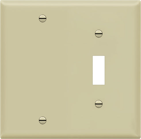 ENERLITES 2-Gang Combination Wall Plate, Blank Device/Toggle Switch, Standard Size, Ivory, Polycarbonate Thermoplastic