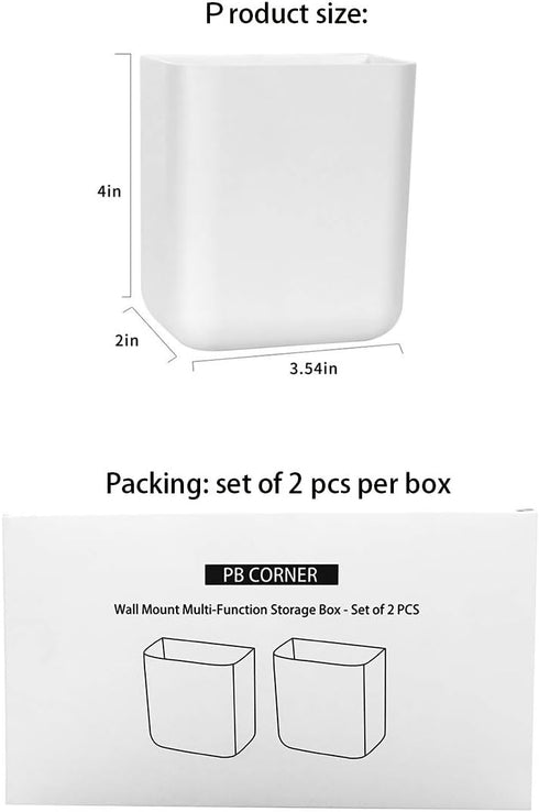 T-H-See Remote Holders Wall Mount, Hole Free Self-Adhesive Storage Box & Pen Holder, 2 Pack