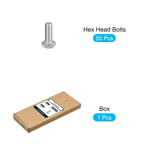 Hex Bolts (M6-1x16mm) 50Pcs, 304 Stainless Steel Coarse Fully Threaded Hex Head Screw Bolts for Furniture Repair