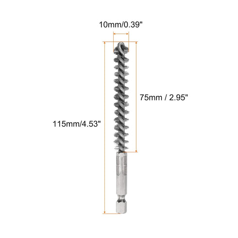 5Pcs Bore Brush Stainless Steel 10mm Dia Cleaning Twisted Wire Brush Tube Pipe Cleaner with Handle 1/4 Inch Hex Shank for Tubes, Ports, Bearings