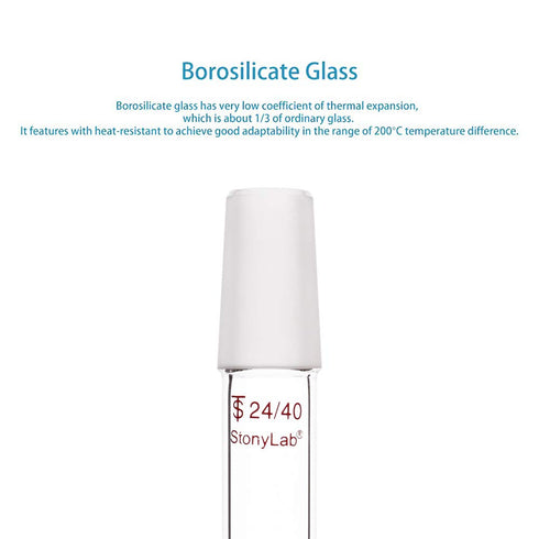 stonylab Glass 24/40 Straight Adapter, Borosilicate Glass 90mm for Two 24/40 Ground Taper Joints, Lab Supply