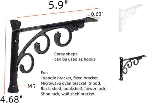 5.9" 2Pcs Triangle Shelf Brackets Wall Mounted Floating Shelves Tripod,Corner Brace Support,for Wooden Iron Plate