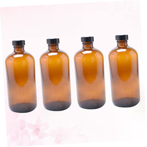 Set 4 of Refillable Amber Glass Boston Round Bottles for Mouthwash and Syrup