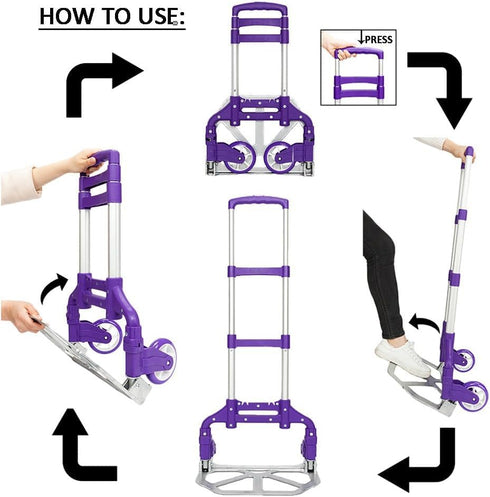 NAICKUC 185lbs Folding Portable Hand Truck Dolly, Capacity Trolley Cart with Wheels, Ideal for Home, Office, Travel Use