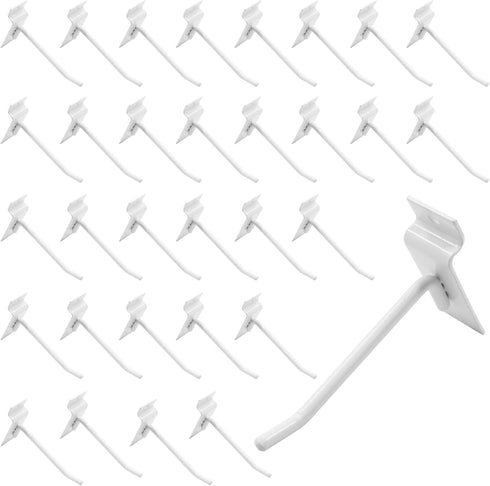 Waziaqoc 32PCS 4Inch Length White Slatwall Hooks, Heavy Duty Metal Slat Wall Display Panel Accessories for Garage and