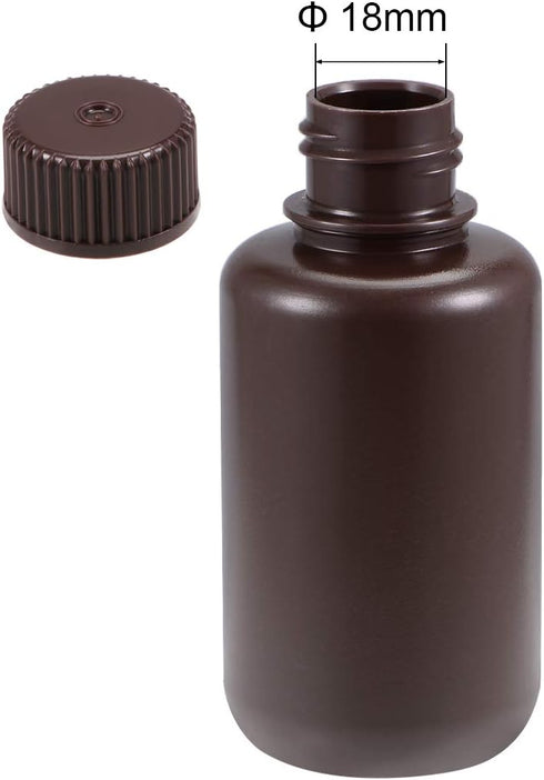 uxcell 100ml/3.4oz Plastic Lab Chemical Reagent Bottle, Small Mouth Sealing Liquid Storage Container, Brown, 8pcs