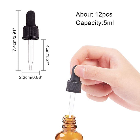 PH PandaHall Set of 12 Glass Eye Droppers - for Essential Oil 10ml (1/3 Ounce), Pressure Rotating Cover Oil Droppers,