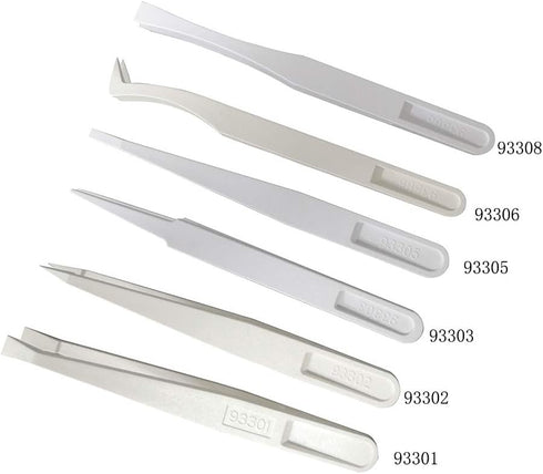 Precision Plastic Tweezers Kit - Plastic Anti static Tweezers Set Pickup Craft Electronics DIY Repair Tool - White - 6Pcs