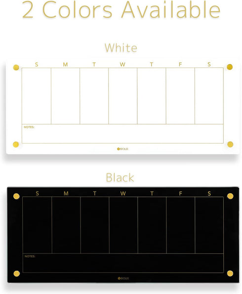 Yeoux Black Glass Golden Weekly Dry Erase Calendar Whiteboard 23x9.5" for Home Office, 7 Days Planner, 4 Markers