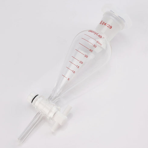 stonylab Graduated Separatory Funnel, 60 ml Heavy Wall Pear-Shaped Borosilicate Glass with PTFE Stopcock