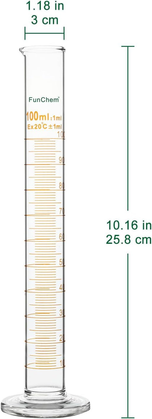 3-Pack Borosilicate Glass Graduated Cylinder Measuring Cylinder, 100 ml