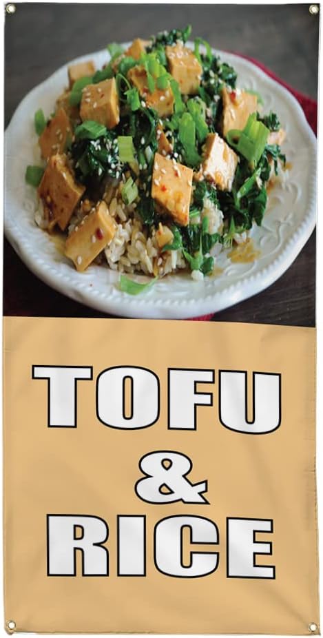 Fastasticdeals Vertical Vinyl Banner Multiple Sizes Tofu and Rice Food Fair Restaurant Cafe